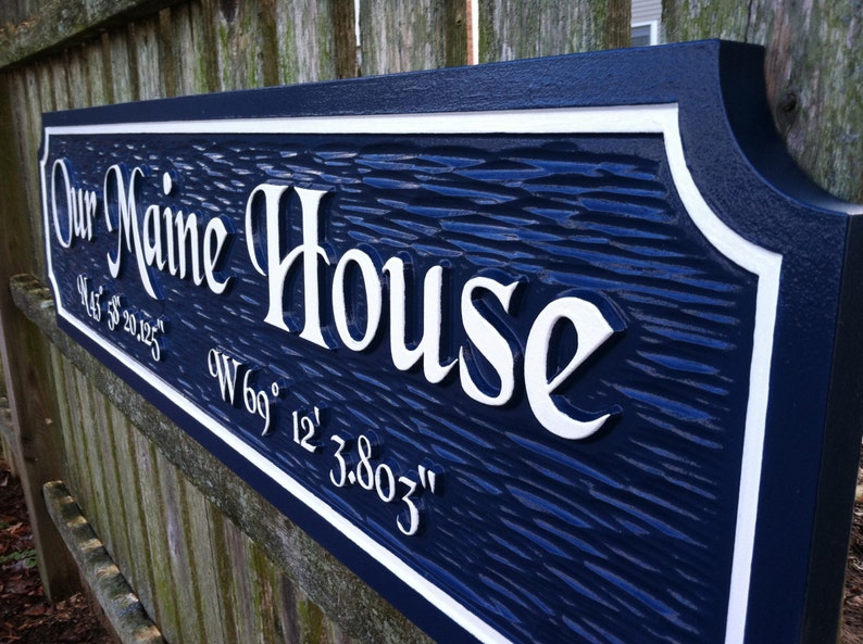 Custom Carved Quarterboard sign Add your name or place and image with coordinates Q6 image 5