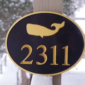 Nautical Street Address  House Marker Custom Carved Sign with whale or other stock image (A131)
