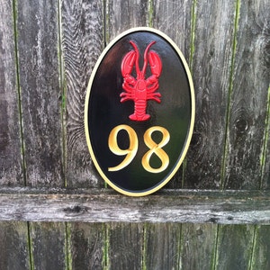Carved Street Address plaque / House number with Lobster (HN86)