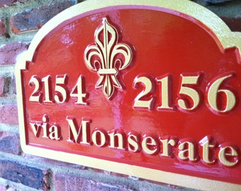 Add Your Address - Custom Carved Street Address Sign Fleur de Lis - House or Apartment number (A16)