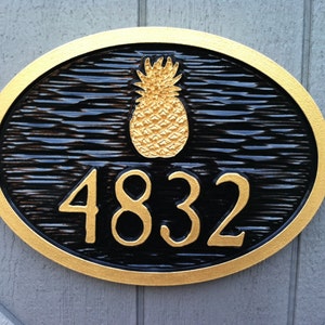 Street Address sign / House number - Custom Carved Sign -   Pineapple or other stock image of your choice