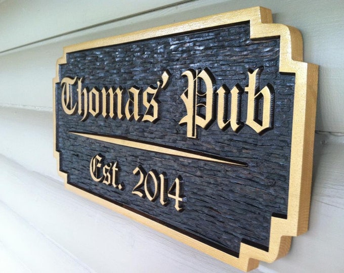 Personalized Old English Bar / Pub Sign - Custom Cedar Signs - Established (BP36)