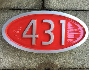 Custom Carved House number / Street Address Sign - Mid Century Modern Font (A98)