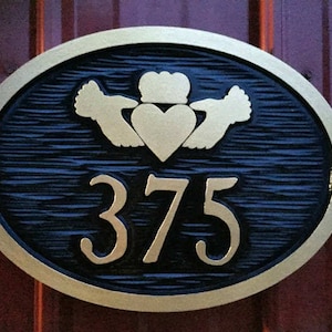Street Number Sign with Claddagh  - Personalized House Number Plaques (HN10)