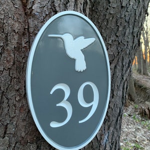 Carved Street Address plaque / House number with Hummingbird or other stock image (HN81)