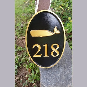 Carved Street Address plaque / House number with whale or other stock image (A85)