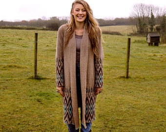 Women's Alpaca Wool Cosy Long Cardigan, Dressing Gown, Casual Coatigan, Sustainable Garment, Made in UK, Organic Wool, All Sizes