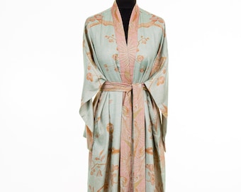 Women's Reversible Eggshell Cashmere Dressing Gown, Luxury Cashmere Bath Robe