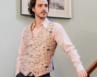 Mens Pale Pink Embroidered Silk Smart Waistcoat, Wedding Outfit for Groom, Groomsmen or Father of the Bride, Silk Vest For Men, Tailoring