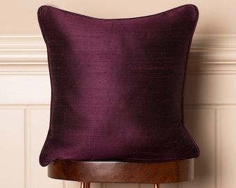 Handmade Raw Silk Cushion: Aubergine Purple Pillow, UK Made