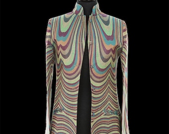 Women's Abstract Print Deco Cashmere Nehru Collar Coat, Dress Up or Down, Unusual Mother of the Bride Outfit, Ladies Long Jacket, Unique