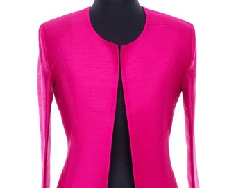 Hot Pink Raw Silk Cropped Wedding Jacket, Mother of the Bride, Wedding Guest, Party Outfit, Races, Polo, Special Occasion
