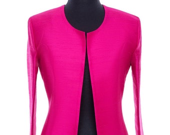 Hot Pink Raw Silk Cropped Wedding Jacket Mother of the Bride Wedding Guest Party Outfit Races Polo Special Occasion Etsy UK