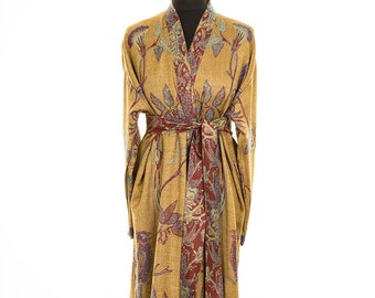 Dressing Gown, Bath Robe For Women, Gold Cashmere Silk, Luxury Loungewear, Holiday, Bridesmaid Robes, Plus Size, Dressing Gown Wedding