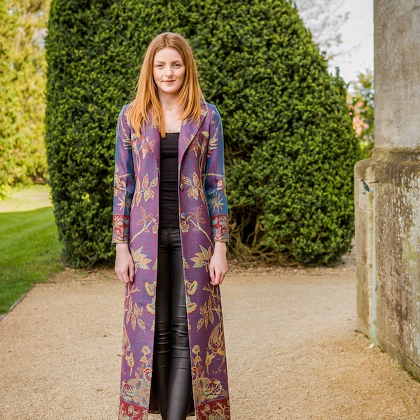 Floral Cashmere Maxi Coat: Imperial Blue Evening Opera Coat