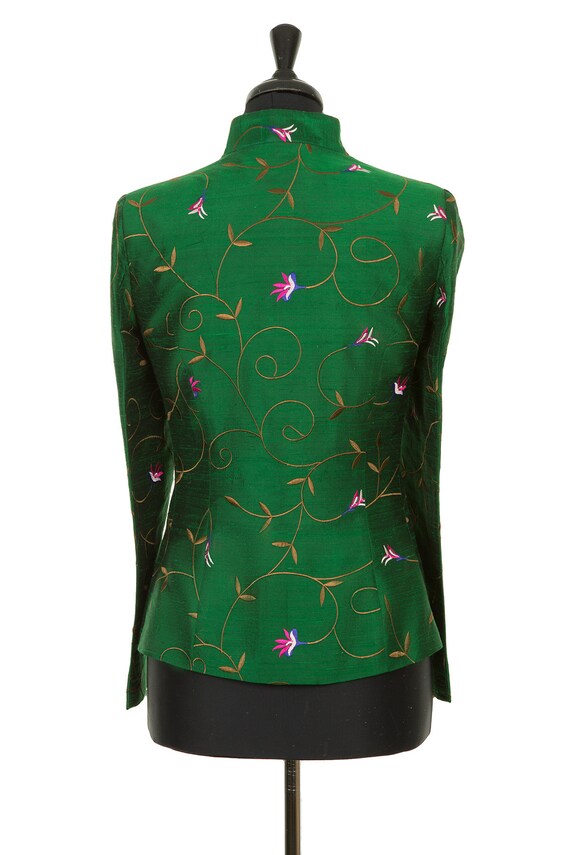 Women s Emerald Green Embroidered Silk Fitted Jacket Mother of