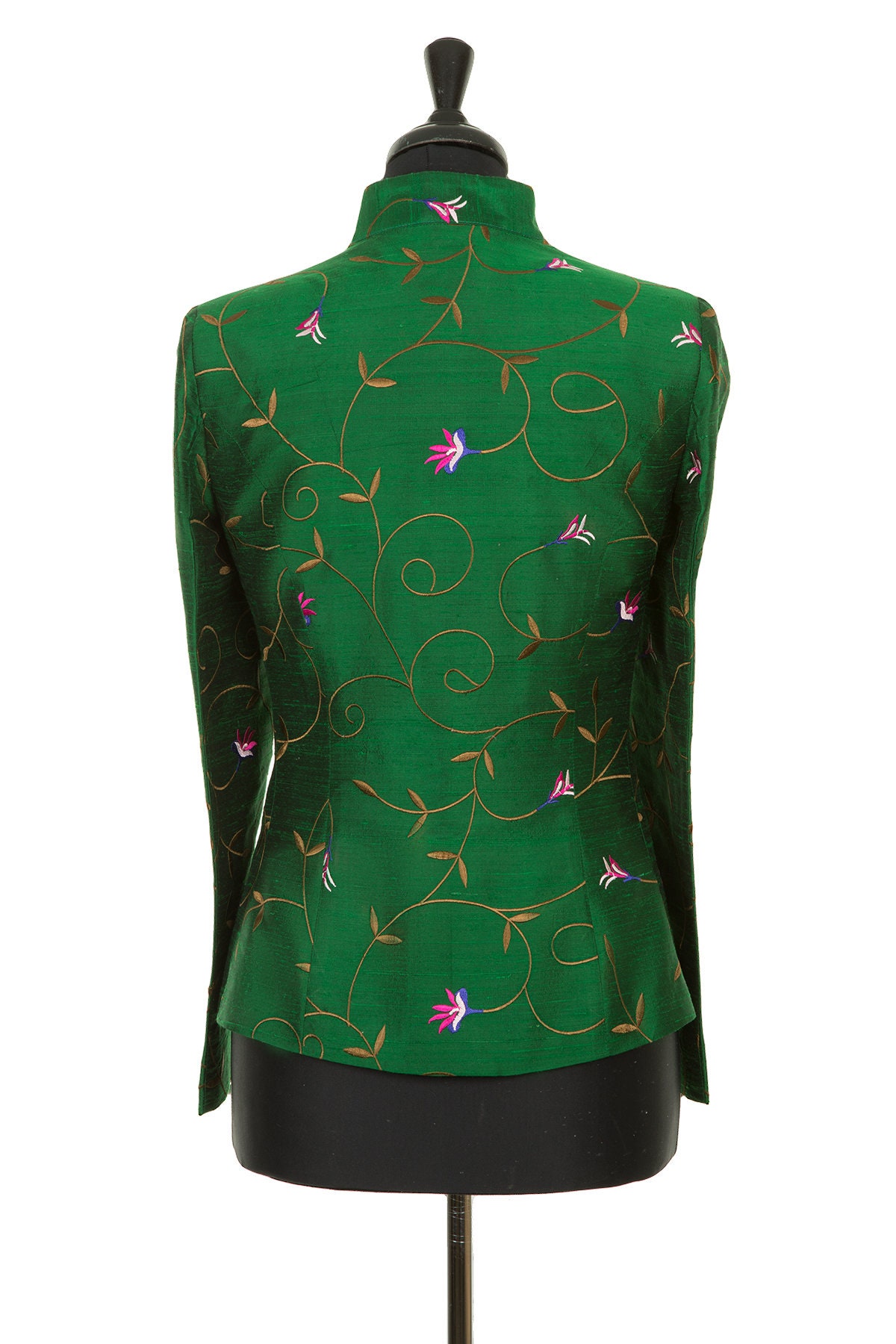 Women's Emerald Green Embroidered Silk Fitted Jacket - Etsy