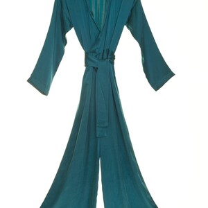 Womens Teal Silk Jumpsuit, Peacock Blue Silk Casual Wear, Night Out, Dinner Party, Wedding Guest Outfit, Holiday Wear image 2