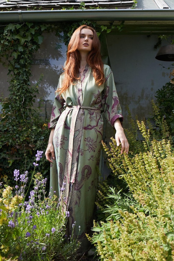 green emerald velvet dress Short Kimono Style Dress Green Blooma / L main image 0