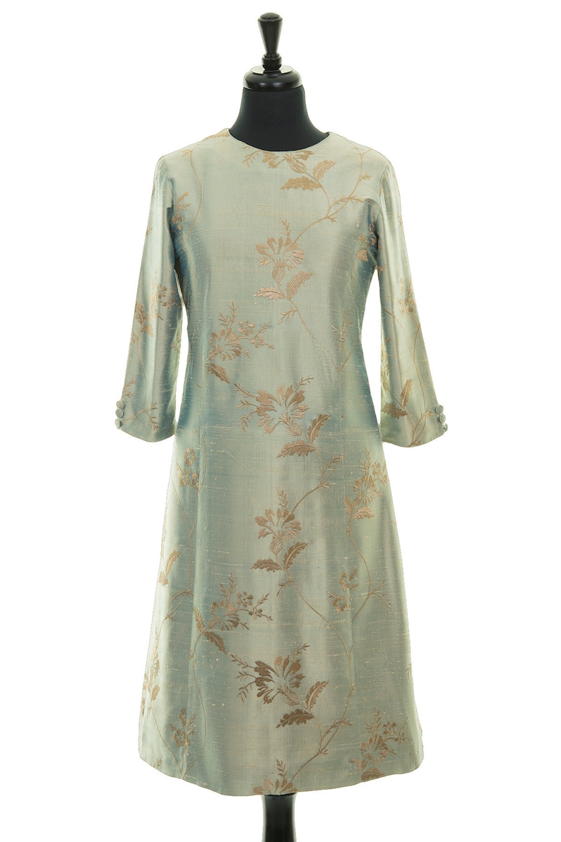 Womens Blue Gold Embroidered Silk A Line Shift Dress Plus - Etsy UK