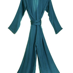Womens Teal Silk Jumpsuit, Peacock Blue Silk Casual Wear, Night Out, Dinner Party, Wedding Guest Outfit, Holiday Wear image 3