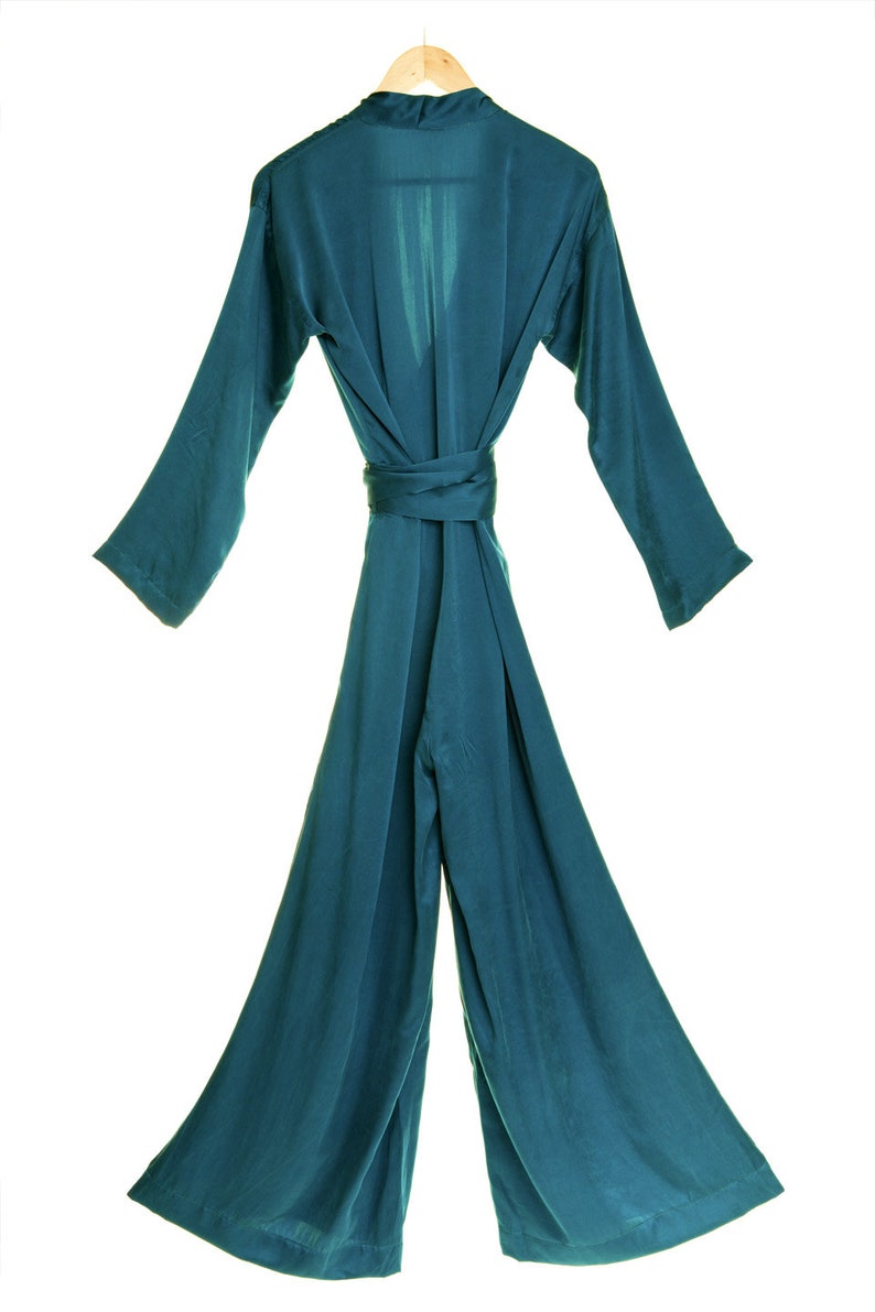 Womens Teal Silk Jumpsuit, Peacock Blue Silk Casual Wear, Night Out, Dinner Party, Wedding Guest Outfit, Holiday Wear image 3