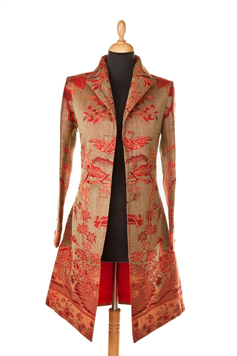 Womens Red Floral Cashmere Fall Autumn Winter Coat Smart - Etsy