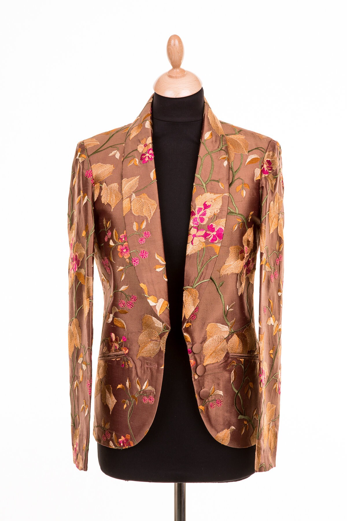 Image of Beautiful Embroidered Silk Autumn Fall Blazer, Womens Jacket, Bronze, Brown, Gold, Raspberry, Wedding, Winter Races