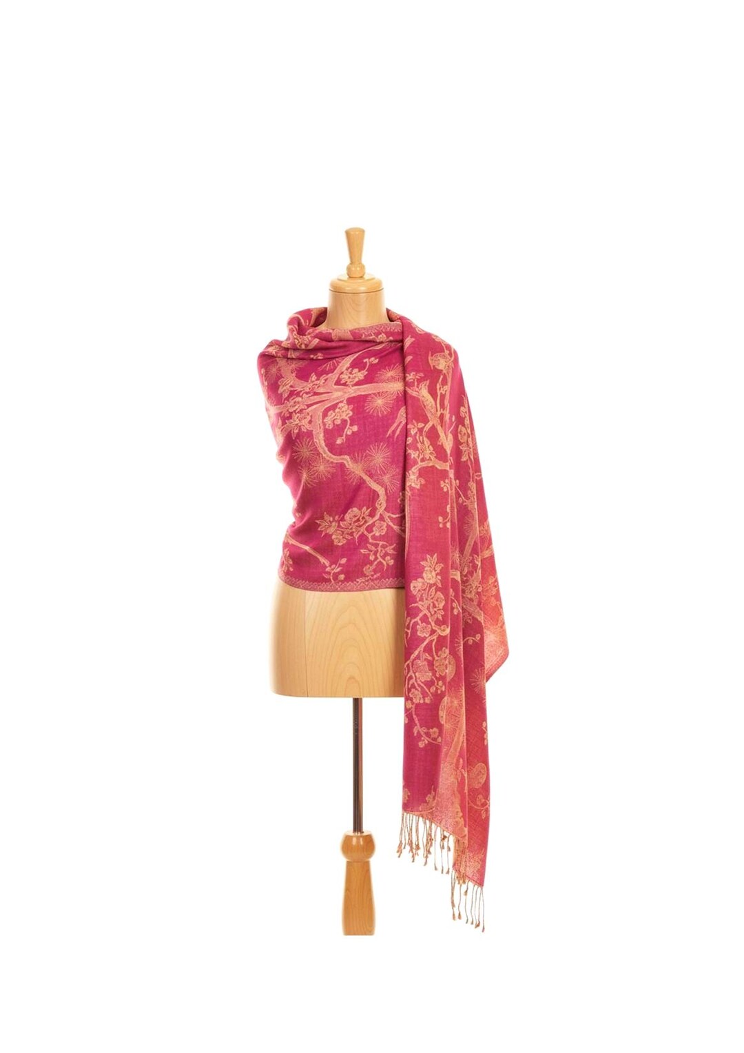 Raspberry Pink Cashmere Silk Shawl: Floral Reversible Scarf - Etsy