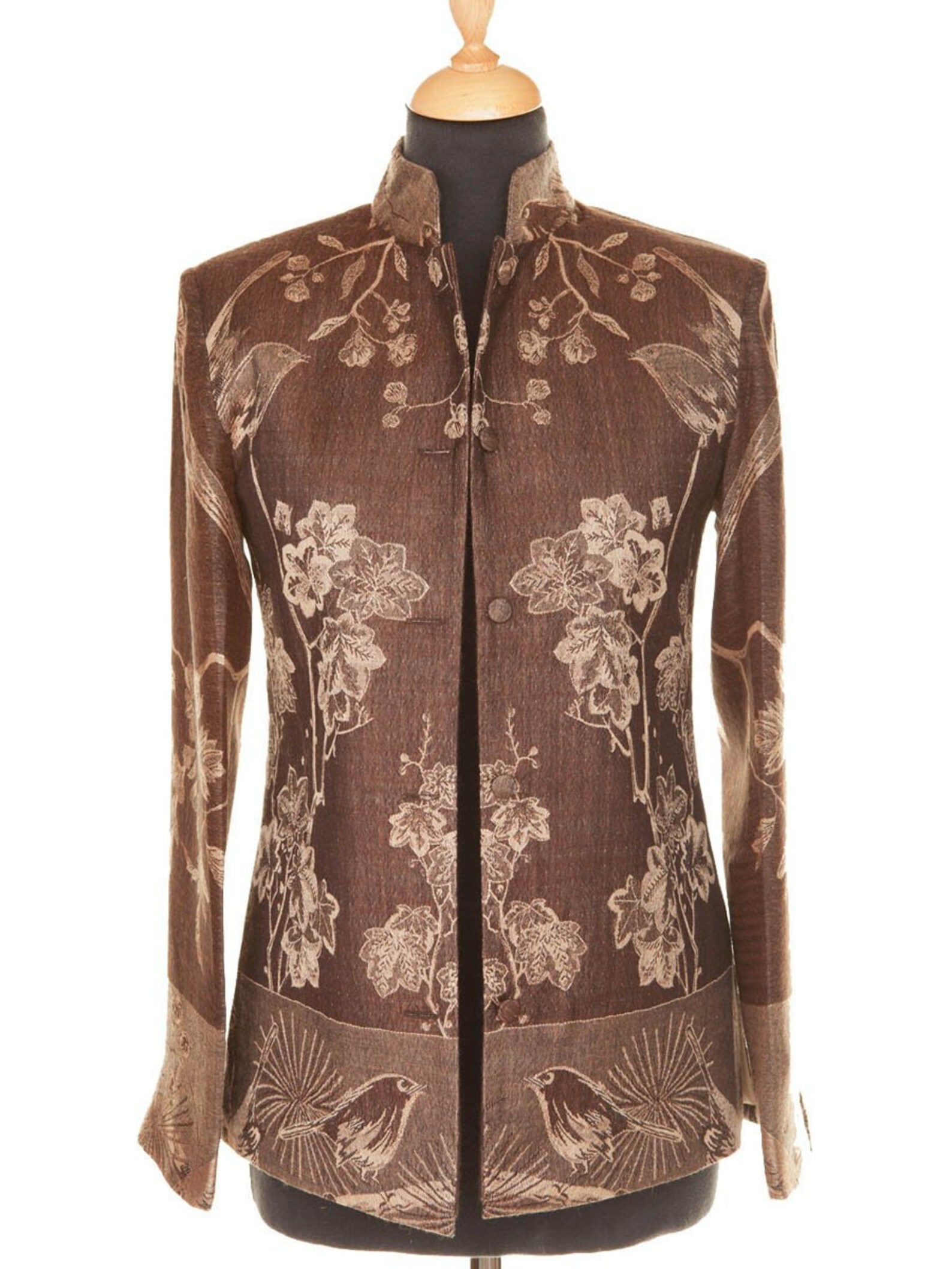 Ladies Short Nehru Collar Jacket in Chocolate Floral Cashmere Etsy UK
