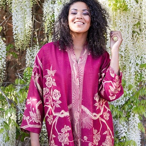 Women's Deep Raspberry Cashmere Silk Bath Robe, Dressing Gown, House ...