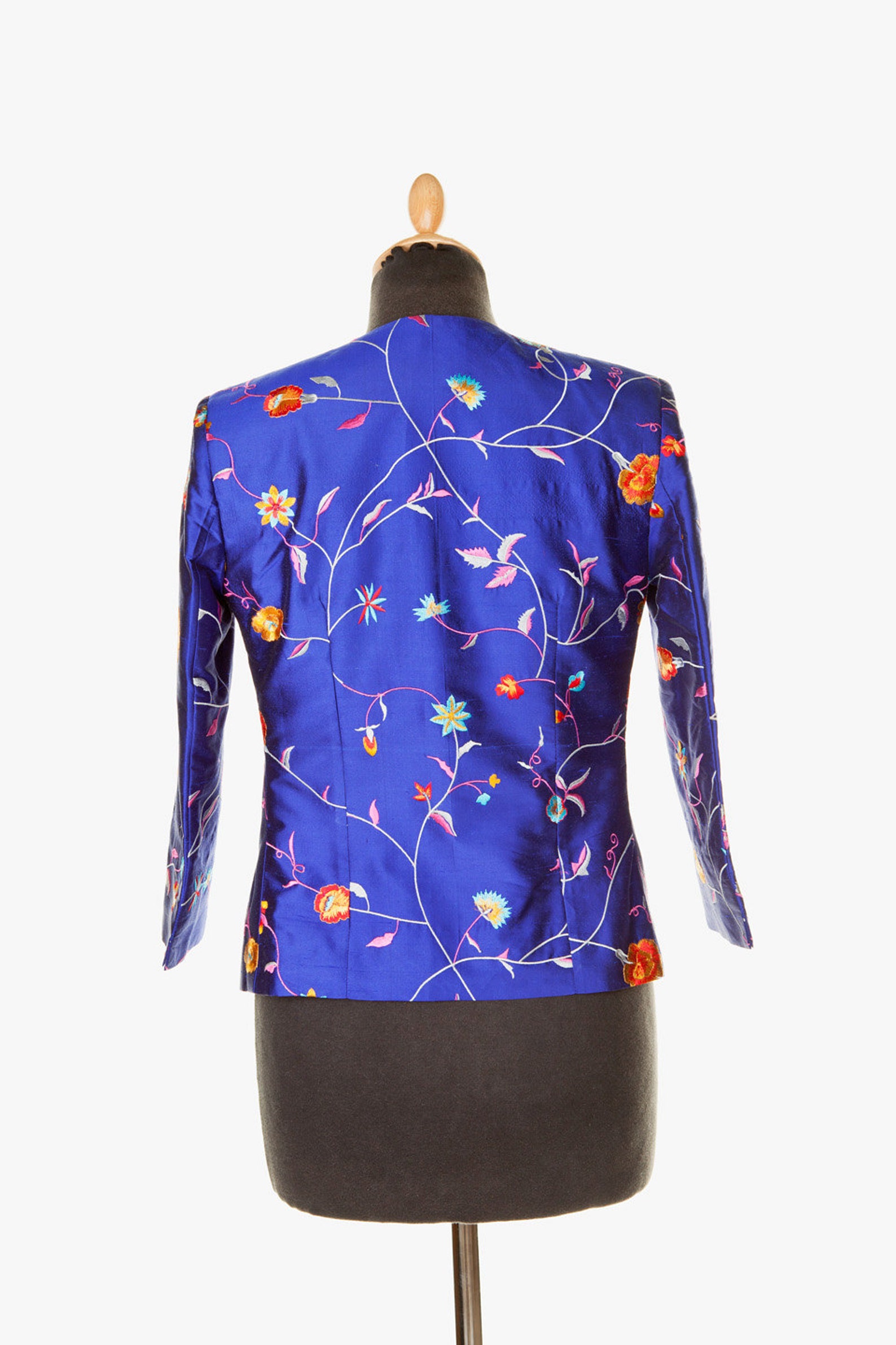 Women's Floral Silk Jacket Embroidered Bright Blue Etsy UK