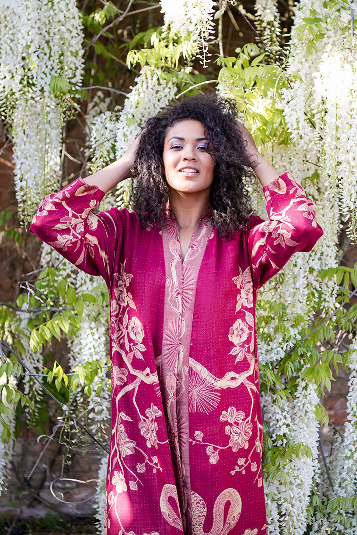 Image of Women's Deep Raspberry Cashmere Silk Bath Robe, Dressing Gown, House Coat, Wedding Morning, Bridesmaid Holiday, Beach, Cruise