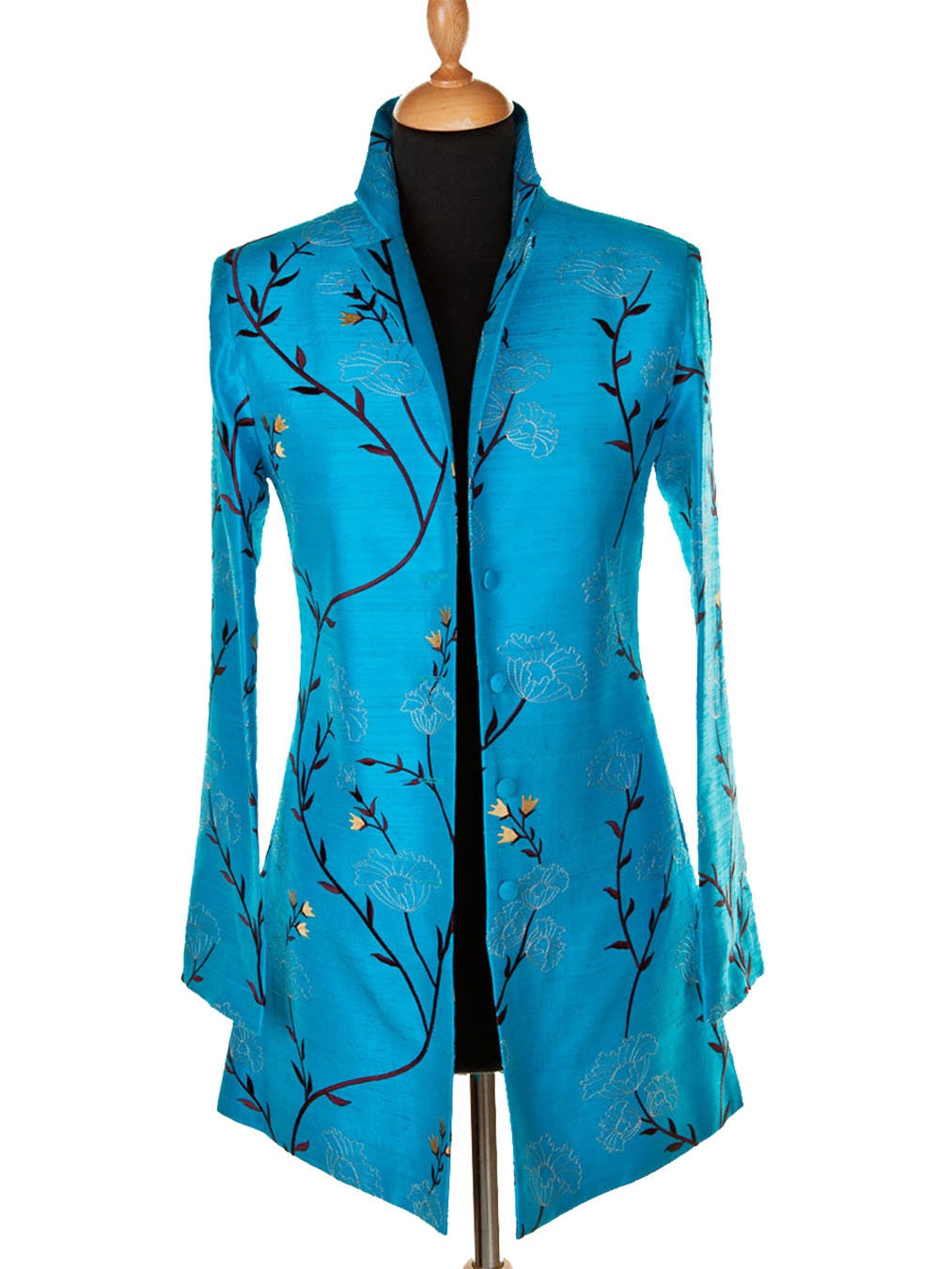 Ladies Brilliant Turquoise Embroidered Silk Longline Blazer | Etsy