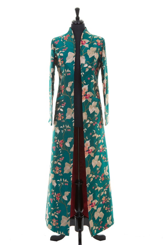 Ladies Full Length Dark Teal Green Embroidered Silk Frock Coat Evening Wedding Coat Black Tie Bridal Coat Mother of the Bride Opera Etsy Ireland