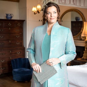 Pale Turquoise Cashmere Coat: Tree of Life A-Line Frock