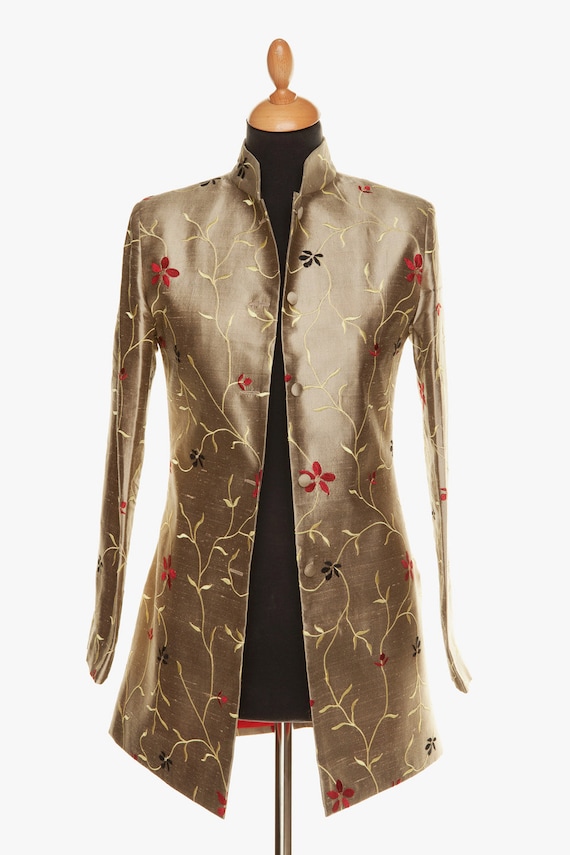 Silk Jacket Long Ladies Silk Coat Embroidered Handmade Etsy