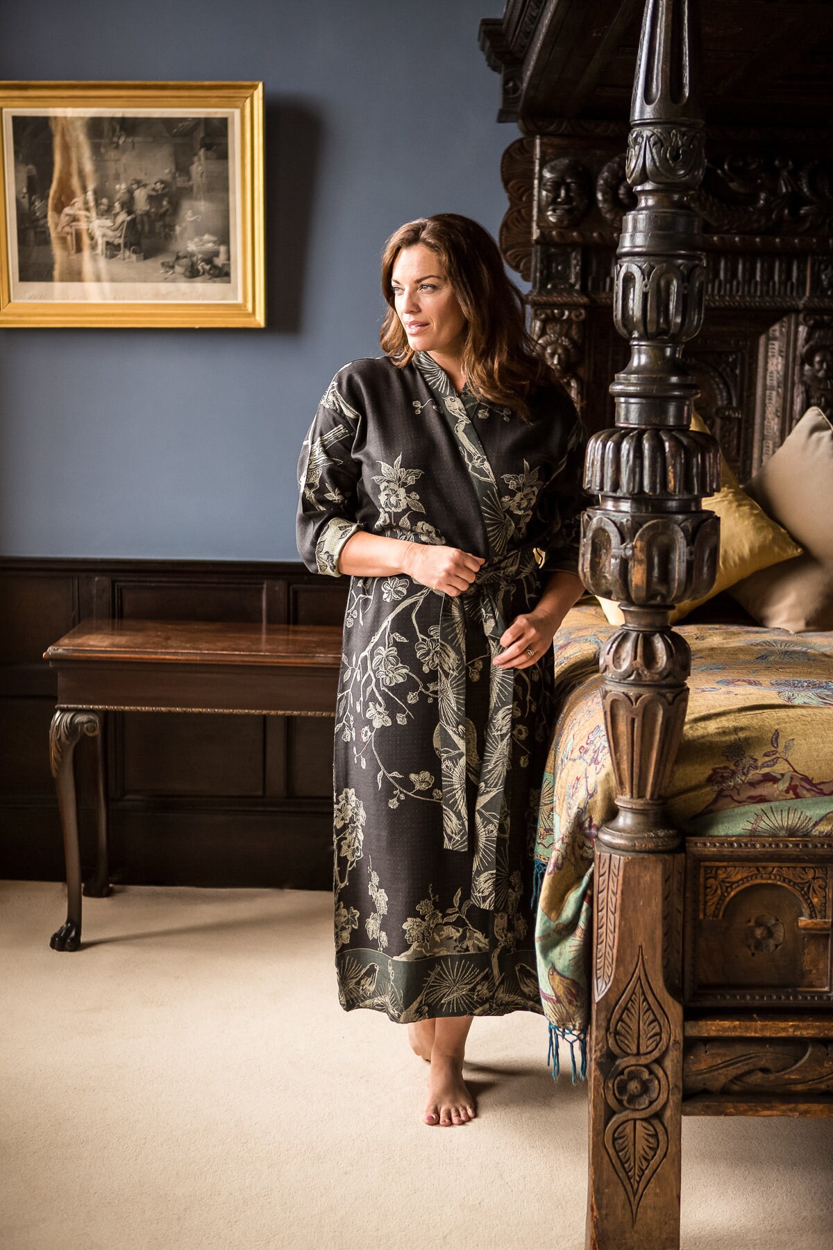 Black floral dressing gown sale