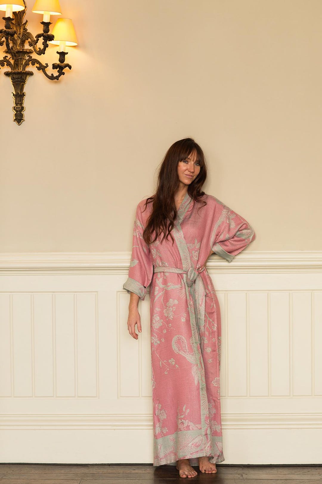 Pink Cashmere Short Robe Reversible Pink Cashmere Robe: Rococo & Baroque Design, Handmade - Etsy