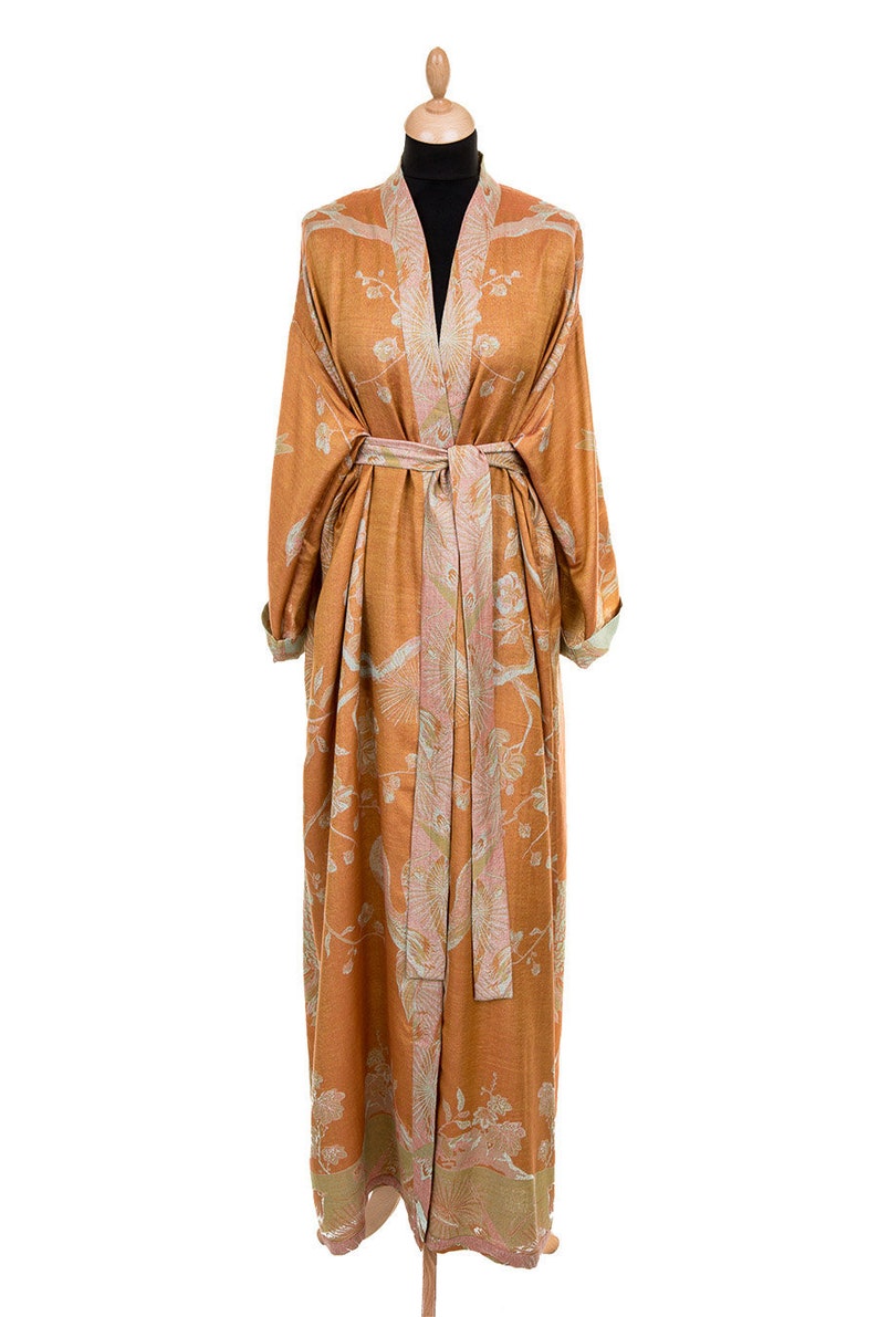 Women's Apricot Orange Cashmere Silk Bath Robe Dressing Etsy