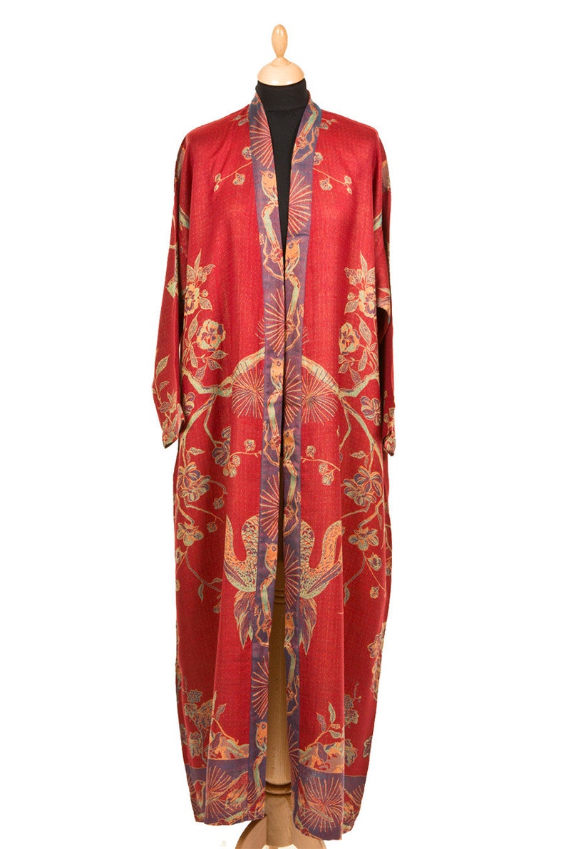 Ladies Red Cashmere Silk Dressing Gown, Bath Robe, Bridesmaid Robe, Wedding Morning, Cruise, Luxury, Floor Length, Reversible, Plus Size image 4