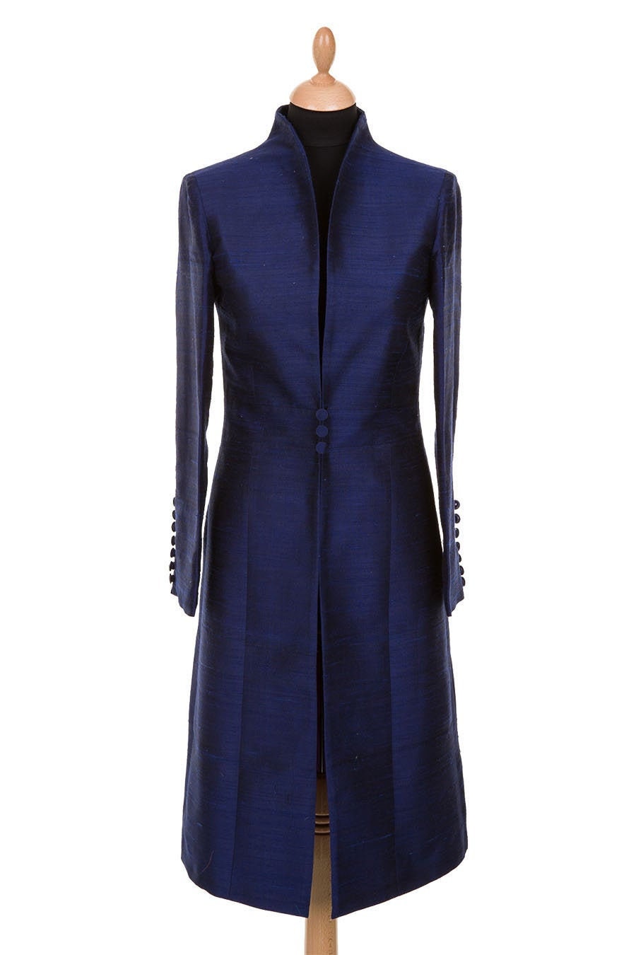Midnight Blue Navy Raw Silk Smart Coat 