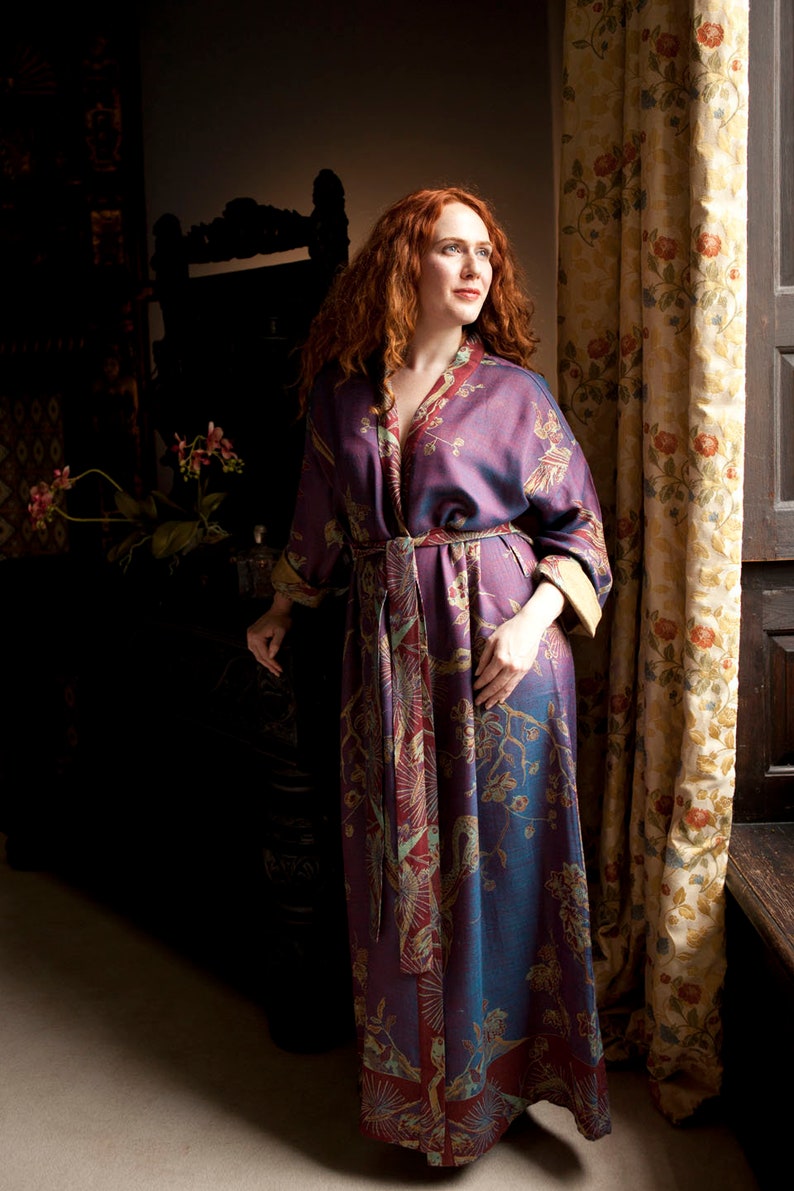 Women's Purple Blue Cashmere Silk Dressing Gown Bath Etsy UK