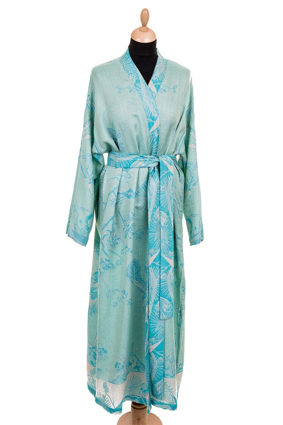 Silk Robe, Silk Dressing Gown, Long Robe Navy Maxi Silk Kimono