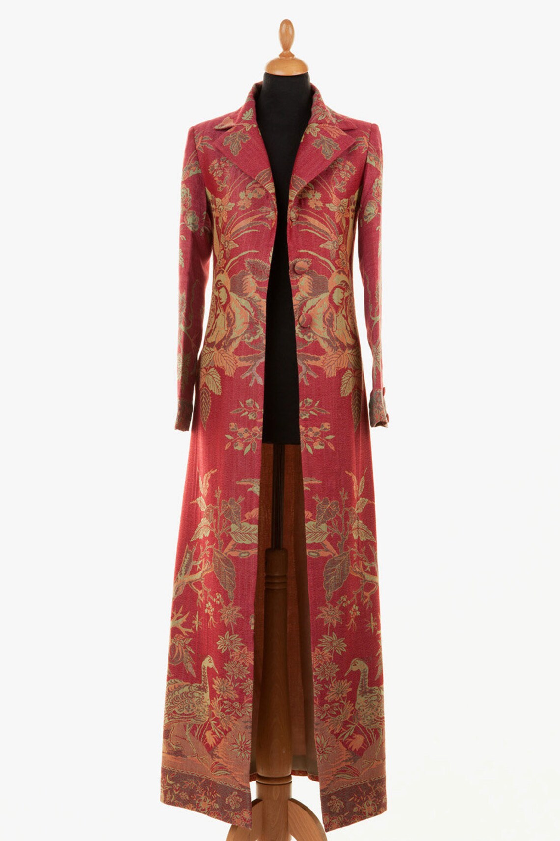 Ladies Cashmere Coat Silk Jacket Red Gold Floor Length Etsy