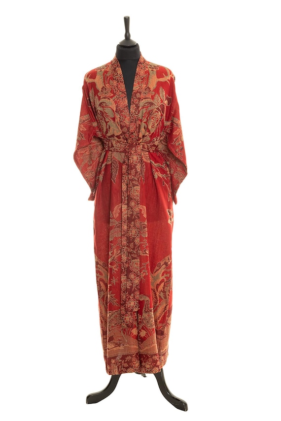Red Cashmere Silk Robe: Reversible Floor Length Gown Red Cashmere Silk Robe: Reversible Floor Length Gown