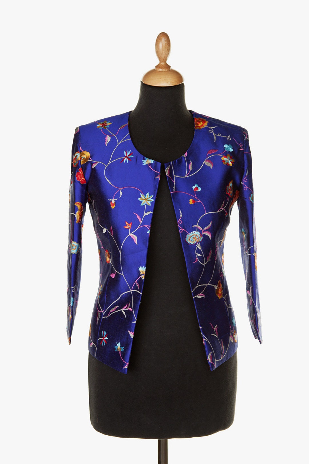 Women's Floral Silk Jacket Embroidered Bright Blue Etsy UK