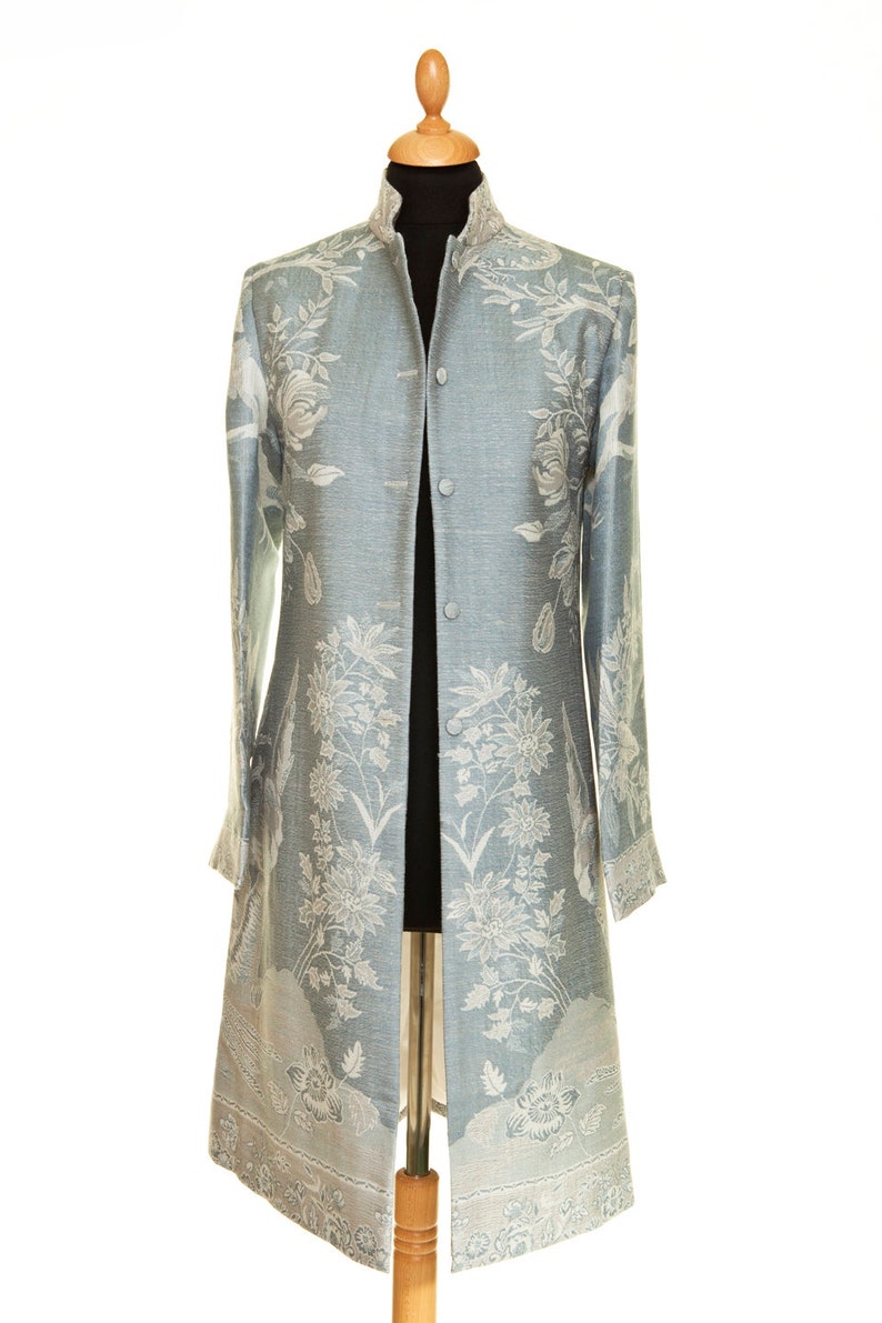 Women's Grey/ Blue Cashmere Nehru Collar Frock Coat - Etsy UK