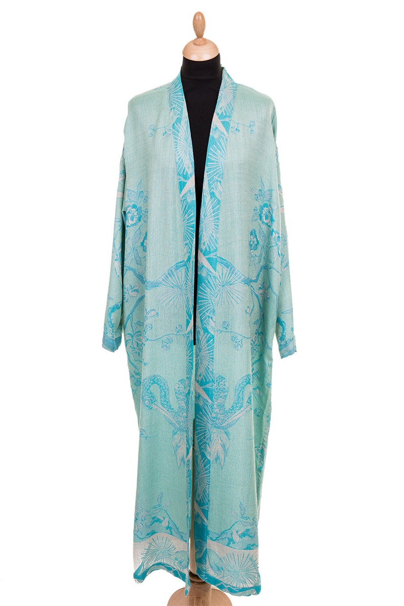 Cashmere Silk Dressing Gown Silk Bath Robe Green Blue Eau - Etsy