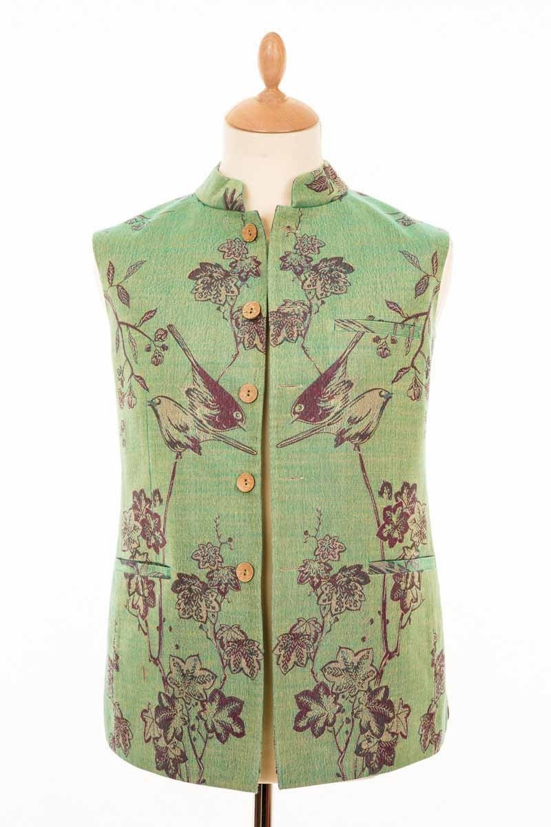 Image of Men's Nehru Collar Bright Green Cashmere Waistcoat, Smart, Patterned, Wedding Outfit For Men, Formal Vest Tailoring, Opera, Party